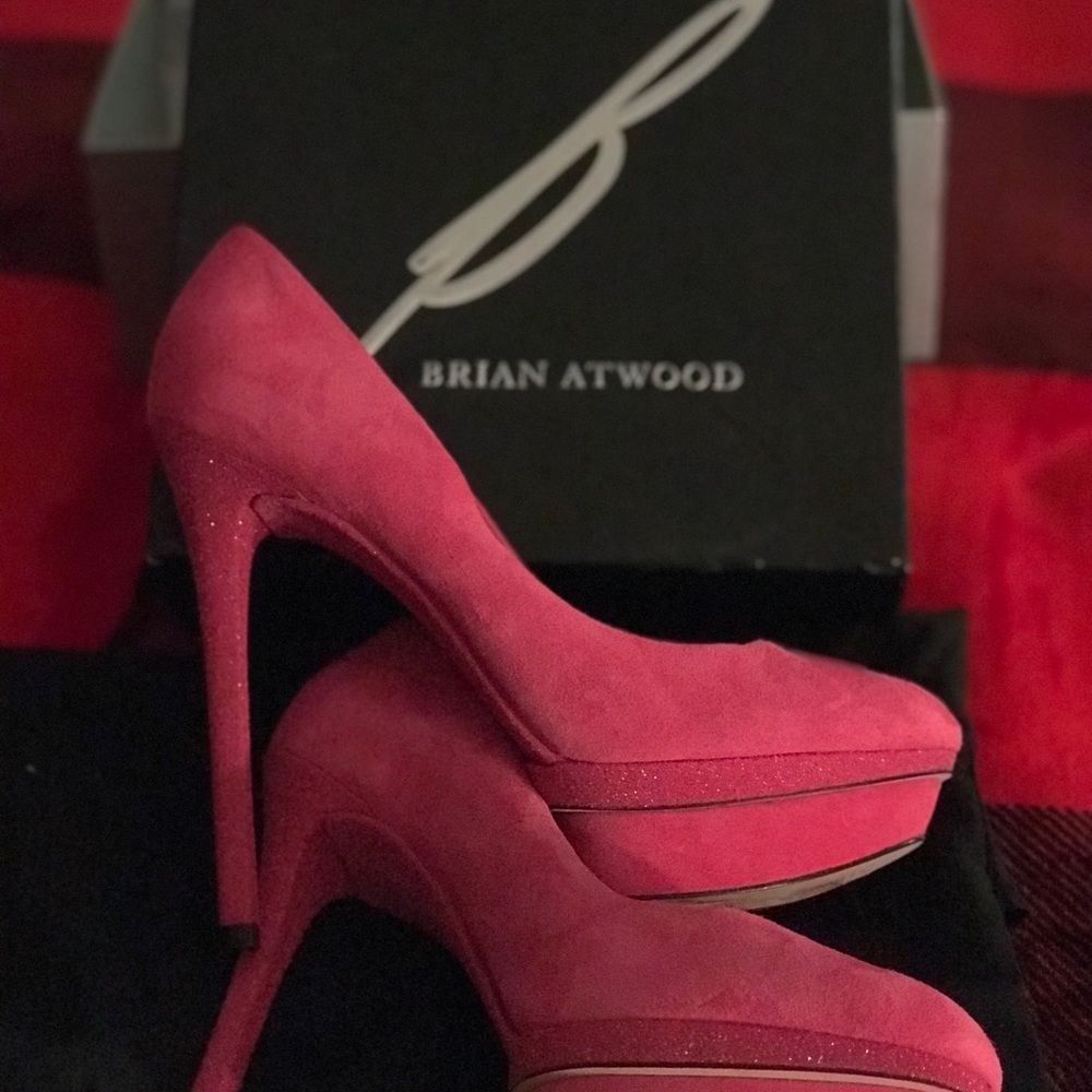 BRIAN ATWOOD PINK SUEDE PUMPS WITH GLITTER HEELS